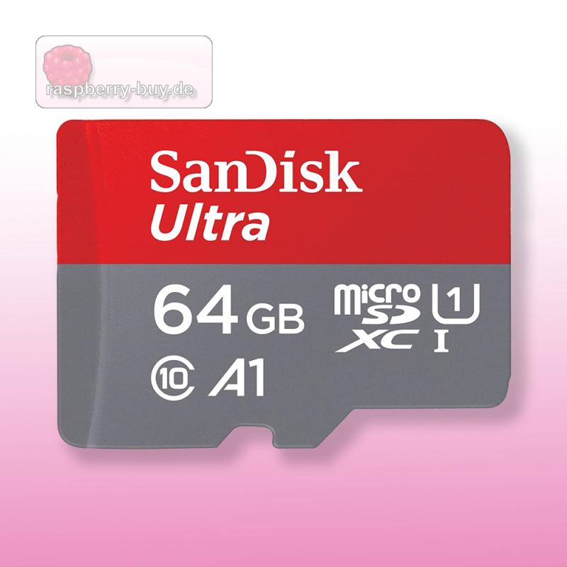 SanDisk Ultra 64GB microSDXC Speicherkarte mit Adapter bis zu 100 MB/Sek., Class 10, U1, A1, FFP