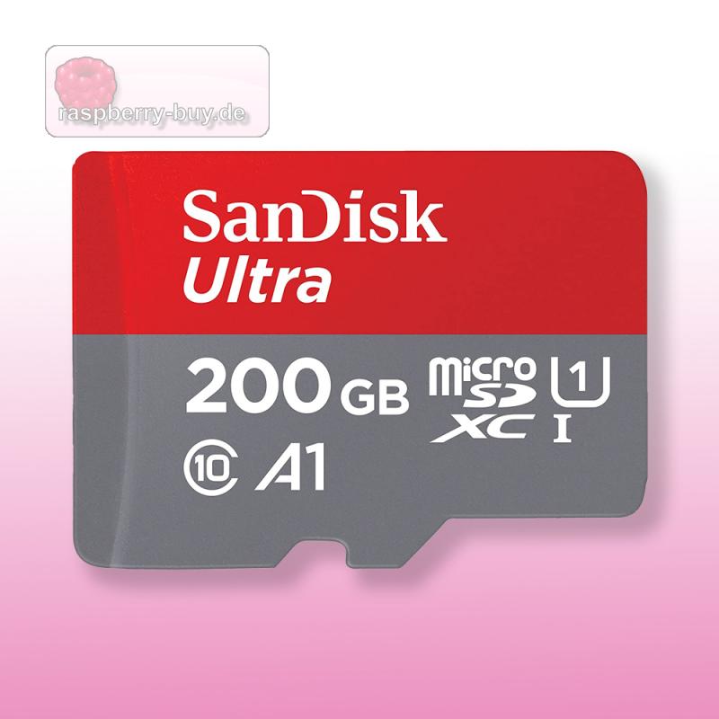 SanDisk Ultra 200GB microSDXC Speicherkarte mit Adapter bis zu 100 MB/Sek., Class 10, U1, A1, FFP